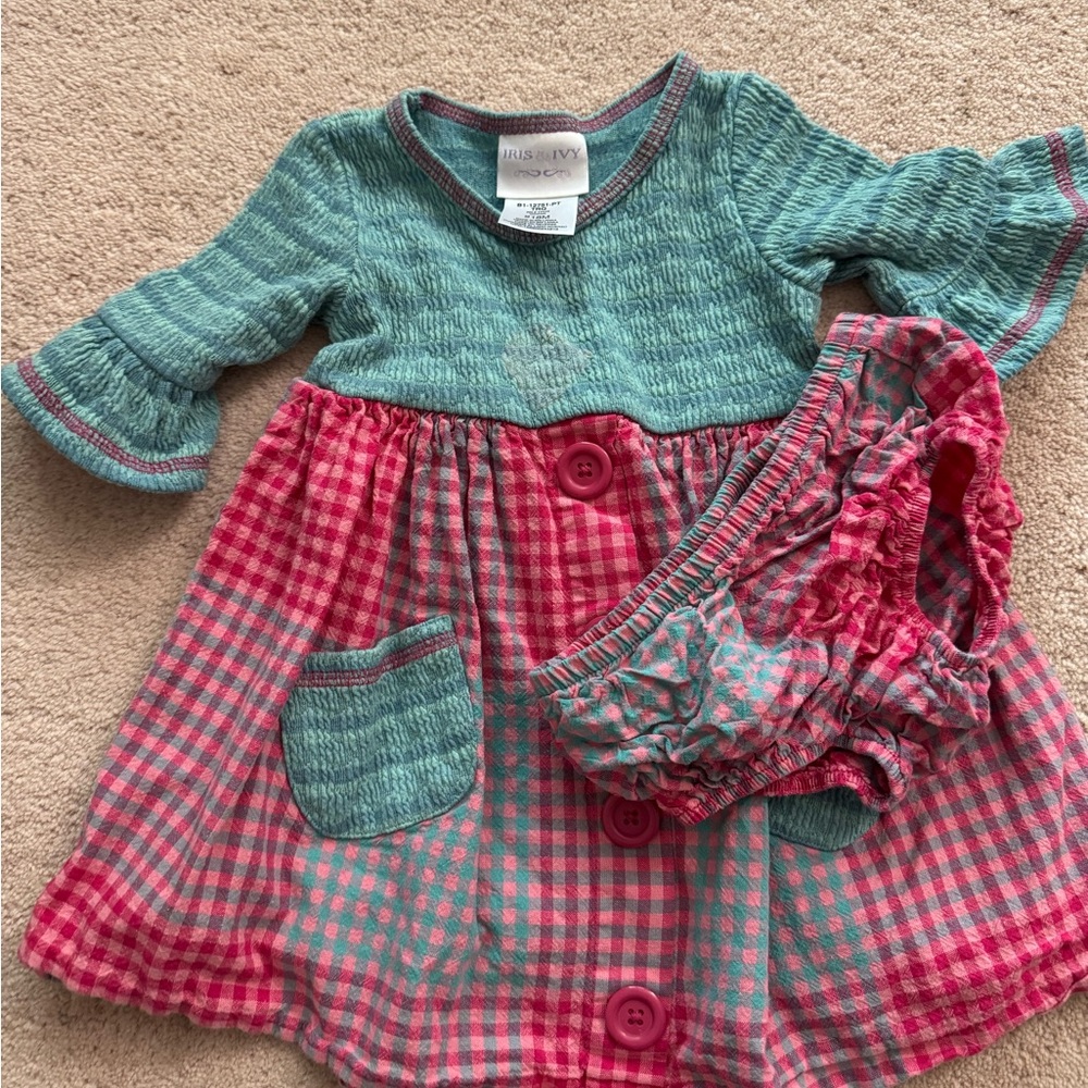 VGUC Iris & Ivy (Nordstrom) 18mo plaid dress with bloomers